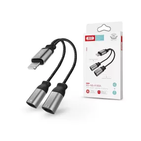   XO lightning - lightning audio + töltő adapter - XO NB-R160A 2in1 Audio Adapter cable Lightning to Lightning - fekete/szürke