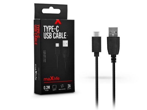 Maxlife USB - USB Type-C adat- és töltőkábel 20 cm-es vezetékkel - Maxlife Type-C Power Bank USB Cable - 5V/2A - fekete