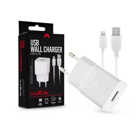   Maxlife MXTC-01 5W hálózati töltő adapter + USB/Lightning kábel 1m - fehér