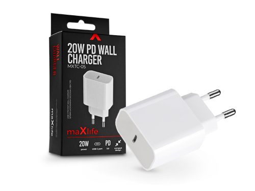 Maxlife hálózati töltő adapter Type-C bemenettel - 20W - Maxlife MXTC-05 Wall   Charger PD3.0  - fehér