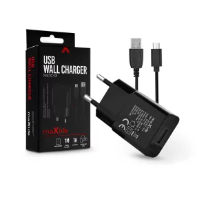   Maxlife MXTC-01 5W hálózati töltő adapter + USB/microUSB kábel 1m - fekete