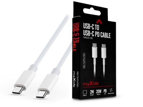 Maxlife Type-C - Type-C adat- és töltőkábel 2 m-es vezetékkel - Maxlife MXUC-05 USB-C to USB-C PD3.0 Cable - 20W - fehér