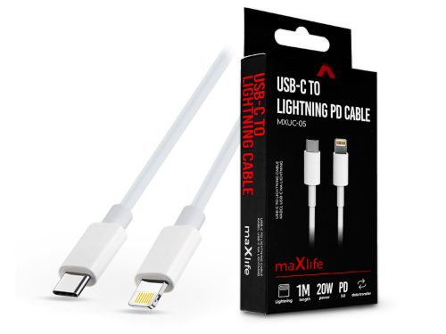 Maxlife USB Type-C - Lightning adat- és töltőkábel 1 m-es vezetékkel - Maxlife MXUC-05 USB-C to Lightning PD3.0 Cable - 20W - fehér