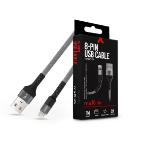   Maxlife USB - Lightning adat- és töltőkábel 1 m-es szövet vezetékkel - Maxlife  MXUC-01 8-PIN USB Cable - 5V/2A - szürke/fekete