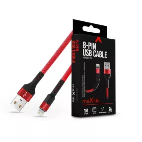   Maxlife USB - Lightning adat- és töltőkábel 1 m-es szövet vezetékkel - Maxlife  MXUC-01 8-PIN USB Cable - 5V/2A - piros/fekete