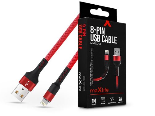Maxlife USB - Lightning adat- és töltőkábel 1 m-es szövet vezetékkel - Maxlife  MXUC-01 8-PIN USB Cable - 5V/2A - piros/fekete