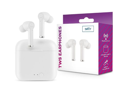 Setty TWS Bluetooth sztereó headset v5.0 + töltőtok - Setty ECA-01 True WirelessEarphones with Charging Case - fehér