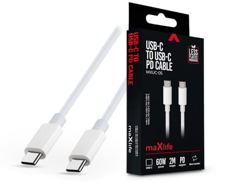 Maxlife Type-C - Type-C adat- és töltőkábel 2 m-es vezetékkel - Maxlife MXUC-05 USB-C to USB-C PD Cable - 60W - fehér