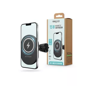   Forever Qi vezeték nélküli, szellőzőrácsba illeszthető autós tartó/gyorstöltő   MagSafe vezeték nélküli funkcióval rendelkező Apple készülékekhez - Forever     MSH-140 - fekete