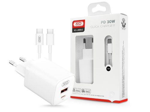 XO hálózati töltő adapter Type-C + USB bemenette + Type-C - Type-C kábel - 30W -XO L96 Quick Charger Suit PD.3.0, QC3.0 - fehér