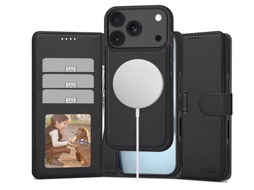 Tech-Protect Wallet Flip oldalra nyíló tok + Magsafe tok - Apple iPhone 17 Pro Max - fekete