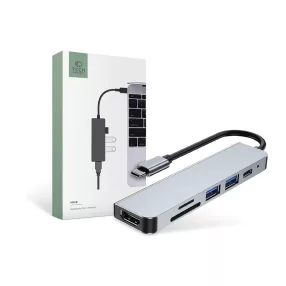   Tech-Protect V4 6 in 1 Hub Type-C/1xUSB 3.0/1xUSB 2.0/HDMI/kártyaolvasó elosztó/adapter - szürke