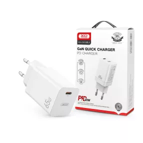   XO CE10 65W PD+QC GaN hálózati gyorstöltő adapter - fehér