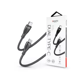   USB Type-C - USB Type-C adat- és töltőkábel 30 cm-es vezetékkel - YESIDO CA83   Dual Type-C Charging and Data Cable - 45W - fekete