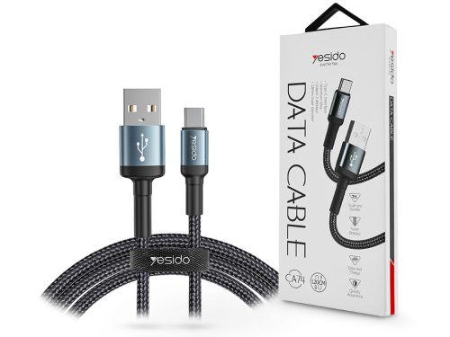 YESIDO USB - USB Type-C adat- és töltőkábel 1,2 m-es vezetékkel - YESIDO CA74 Type-C Data Cable - 5V/2,4A - fekete